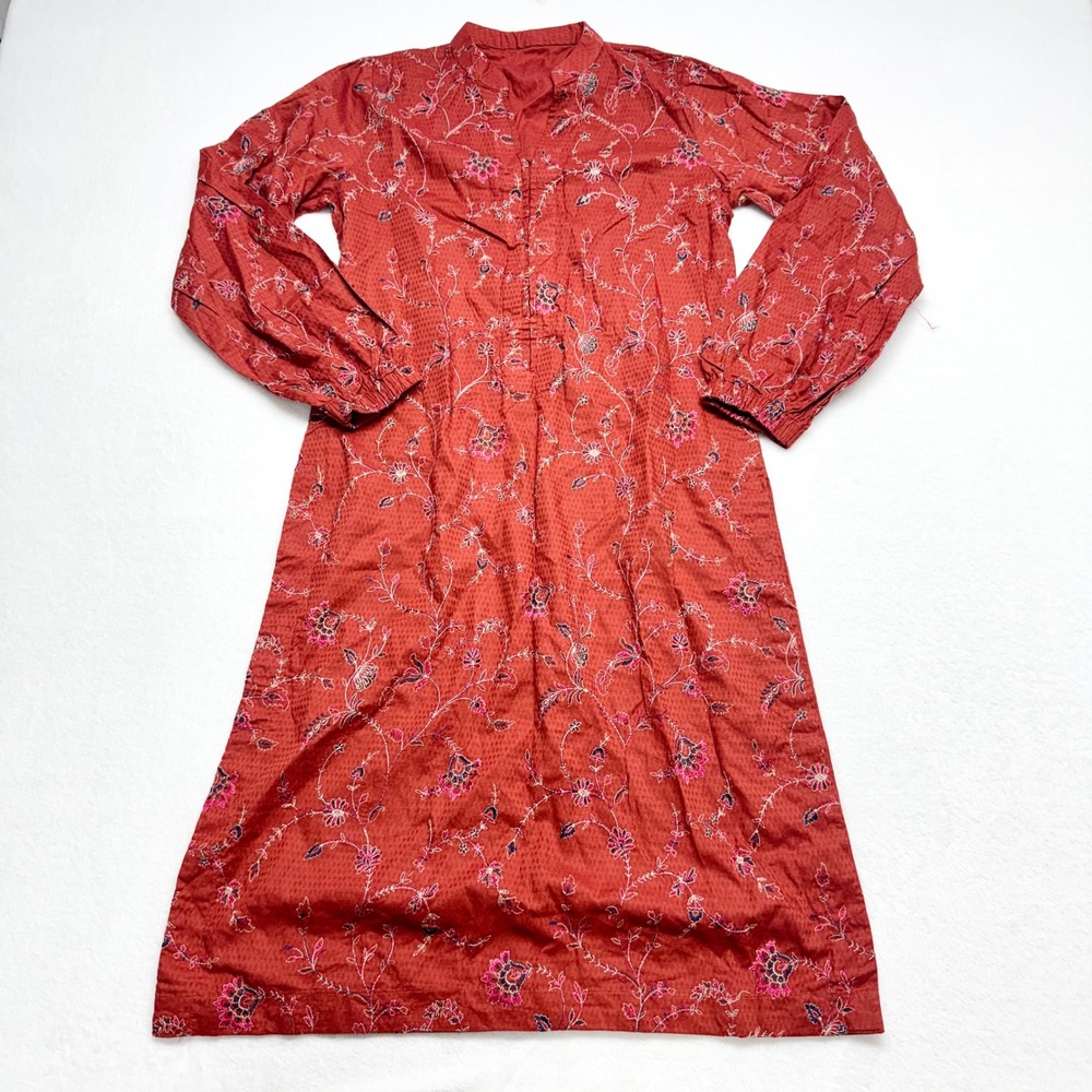Unbranded Floral Embroidered Jacquard Tunic Dress Womens Size S‎ Red Boho Midi